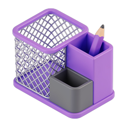 Purple Desk Organizer Set 3D Icon | Office Supplies