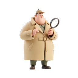 Cute 3D Detective Character with Magnifying Glass Icon