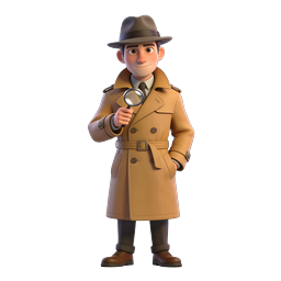Friendly 3D Detective Character with Magnifying Glass Icon