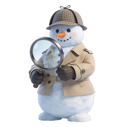 Detective Snowman Icon with Magnifying Glass - 3D