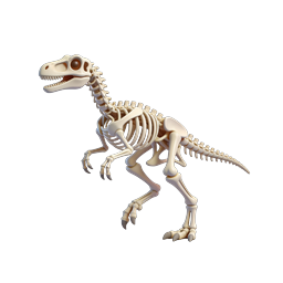 Dinosaur Skeleton 3D Icon - Prehistoric Fossil Design