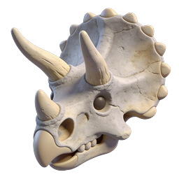 Realistic 3D Dinosaur Skull Icon - Triceratops Fossil