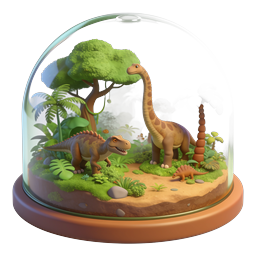 Dinosaur Terrarium Glass Dome 3D Illustration