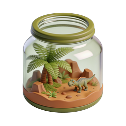 Icono de terrario de dinosaurio tierno – escena prehistórica 3D
