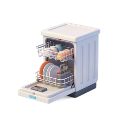 Modern Dishwasher Appliance 3D Icon with Open Door