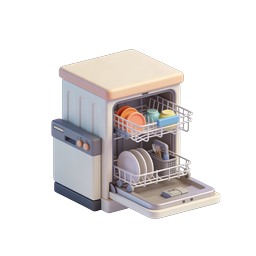 Dishwasher Appliance 3D Icon - Kitchen Cleaning