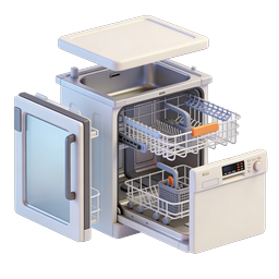 3D Dishwasher Exploded View Icon | Modern Appliance Illustration