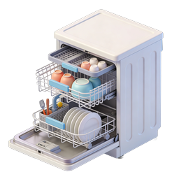 Open Dishwasher with Clean Dishes 3D Icon