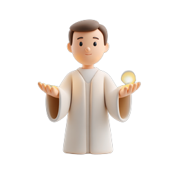3D-Icon einer göttlichen Lichtfigur mit leuchtenden Kugeln