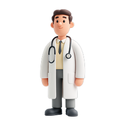 聴診器を持った親しみやすい 3D 医師キャラクターアイコン