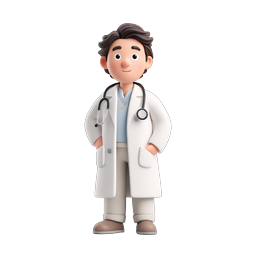 Icona personaggio medico 3D amichevole con stetoscopio
