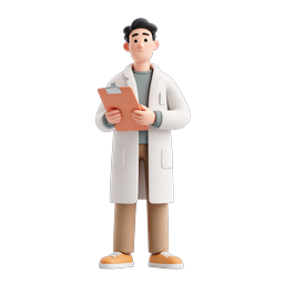 Icona medico 3D con appunti - Personaggio sanitario amichevole