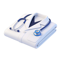 Ícone 3D de jaleco médico com estetoscópio