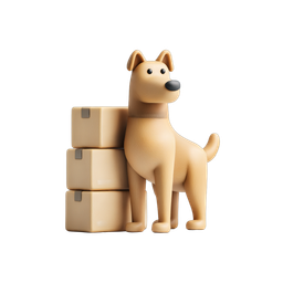 Charming Dog with Boxes Icon for Delivery Services