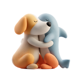 Cute Dog and Dolphin Hug Icon for Kids' Designs