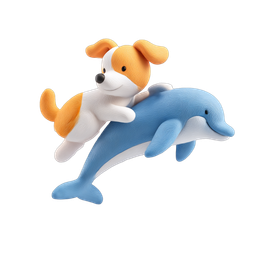 Playful Dog and Dolphin Icon for Kids and Nature