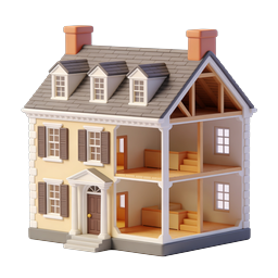 3D Dollhouse Cross-Section House Icon | Real Estate Illustration