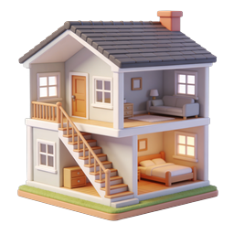 3D Dollhouse Icon - Charming Two-Story Home Model