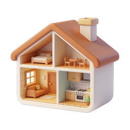 3D Clay Dollhouse Cross-Section Home Icon
