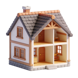 3D Dollhouse Cross-Section Icon - Detailed Home Illustration