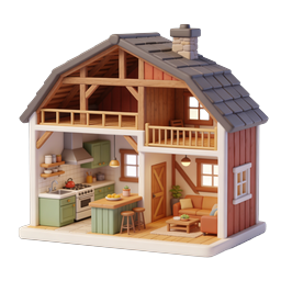 3D Dollhouse Cross-Section Home Icon | Miniature House