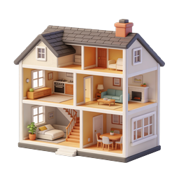 Icona 3D di sezione di casa delle bambole - Casa in miniatura affascinante
