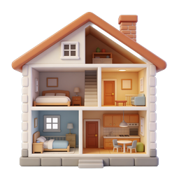 Dollhouse Cross-Section House Icon - 3D Miniature Home