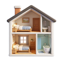 Dollhouse Cross-Section 3D Icon - Home Interior Design