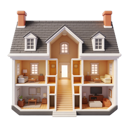 Icône de maison 3D en coupe style maison de poupée pour l'immobilier