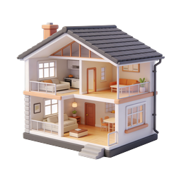 3D Dollhouse Cross-Section House Icon - Real Estate Design