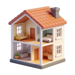 Dollhouse Cross-Section 3D Icon for Real Estate & Home Apps