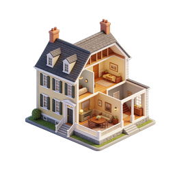 Isometric Dollhouse Cutaway Icon - 3D Home Interior View