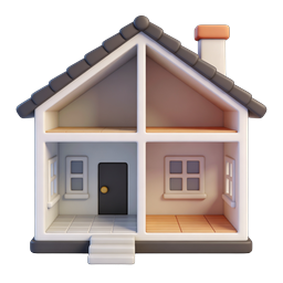 3D Dollhouse Cutaway House Icon for Real Estate Apps