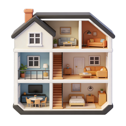 3D Dollhouse Cross-Section Home Icon | Real Estate Property