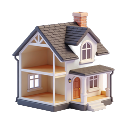 Dollhouse Home Icon - 3D Real Estate Property Symbol