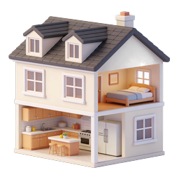 3D Dollhouse Home Icon with Interior Rooms