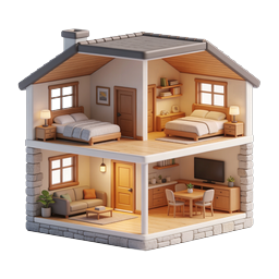 Icona casa delle bambole 3D - Illustrazione di una accogliente casa a due piani
