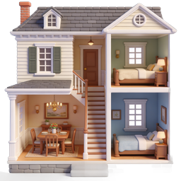 3D Dollhouse Home Cross-Section Illustration Icon