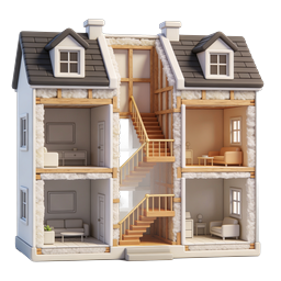 Dollhouse Home Cross-Section 3D Icon for Real Estate