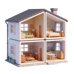 3D Dollhouse Home Interior Cross-Section Icon