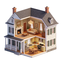 3D Dollhouse Home Cross-Section Interior Icon