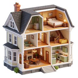 3D Isometric Dollhouse Home Interior Cross-Section Icon