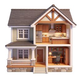 3D Dollhouse Home Cross-Section Icon for Real Estate