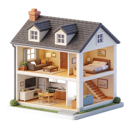 3D Dollhouse Cutaway House Icon | Real Estate & Home Design