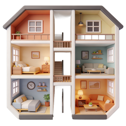 3D Dollhouse Cross-Section Home Icon for Real Estate