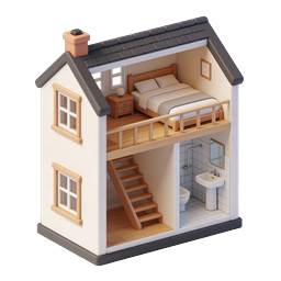 3D Dollhouse Icon - Isometric House Interior View