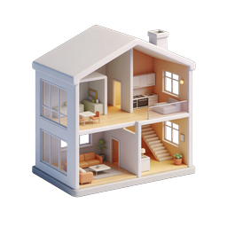 3D Dollhouse Icon - Modern Home Cutaway Illustration