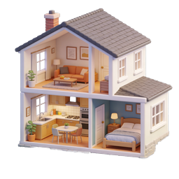 Dollhouse Home Icon - Cozy 3D House Cutaway