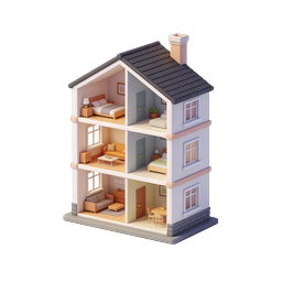 3D Isometric Dollhouse Icon - Charming Miniature Home Design