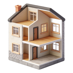Dollhouse House Cross-Section 3D Icon for Real Estate